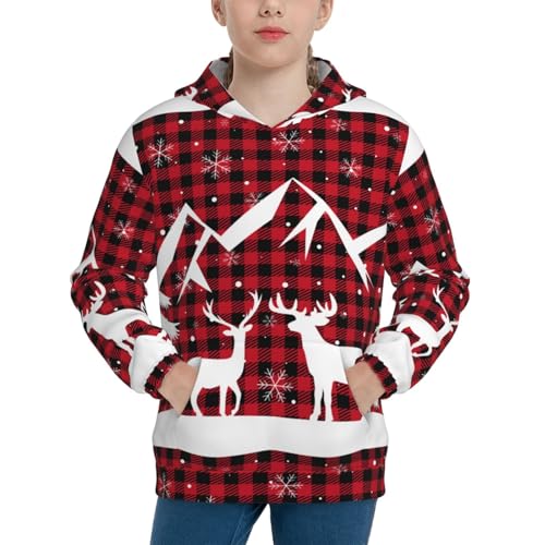 Christmas Buffalo Plaid Kids Pullover Hoodies Boys Sweatshirts Girls Athletic Clothes with Pocket
