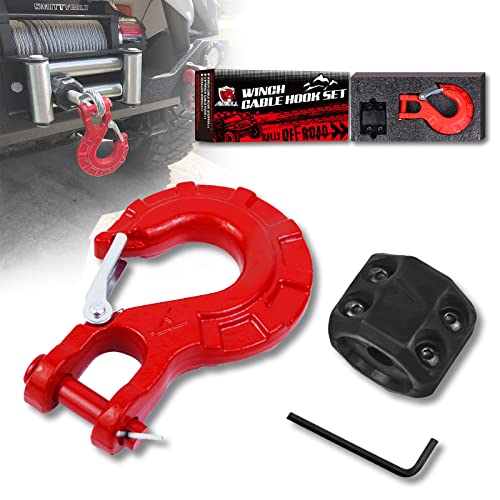 Ambull Heavy Duty Forged Steel 3/8" Grade 70 Safety Latch Winch Cable Hook Stopper & Clevis Slip Hook Sets, Included Allen Wrench,Max 35,000 Lbs, Red #TOP25