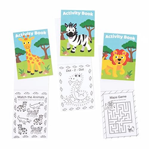 Baker Ross FE541 Mini Libros de Actividades de Animales de la Jungla - Paquete de 12, incluye rompecabezas, pegatinas, punto a punto y páginas para colorear para niños