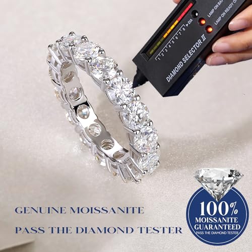 4.5-5.4CTTW Moissanite Wedding Band Ring, 4mm Width Full Eternity Band Ring for Women, D Color VVS1 Round Moissanite Jewelry 925 Sterling Silver, Anniversary and Birthday Gift, All Size4