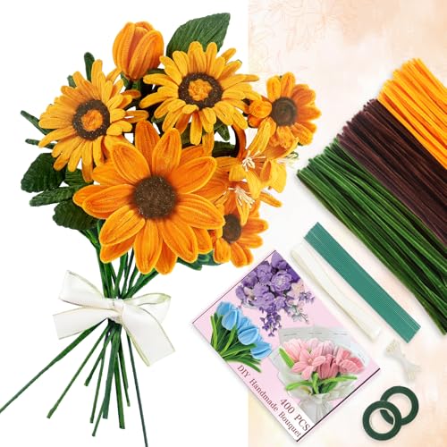 GENHH 400 Piezas Limpiapipas Manualidades, Set de Limpiapipas Flores, 3 Colores Limpiapipas Alambres de Chenilla Alambre Limpia Pipas Multicolor para Regalos Artesanales Decoración del Hogar(Marrón)