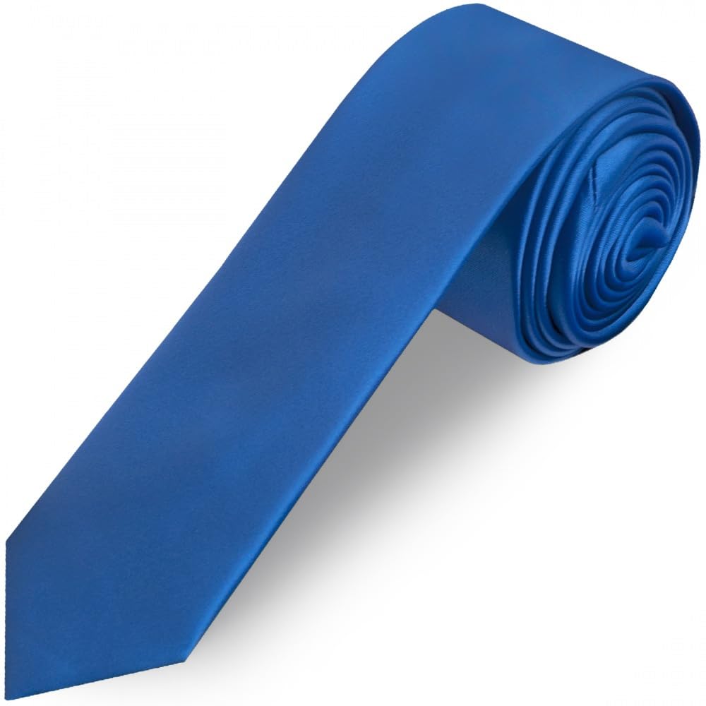 Plain Electric Blue Satin Skinny Men's Tie Wedding Christening Formal Thin Tie