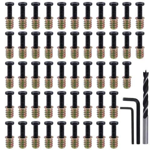Tsnamay Black Carbon Steel Screw and Nut Sets, 1/4-20 Screw Nut Assortment Kits with Wrenches and Drill Bit for Industrial and Home Fastening, 50 Sets