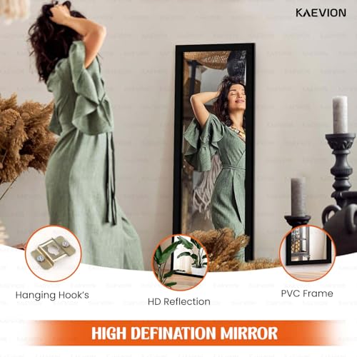Image of Black Framed Full Length Mirror, 48 inch x 12 inch Wall Mounted Body Mirror with 5mm HD Shatterproof Glass, Vertical & Horizontal Hanging Mirror for Bedroom, Bathroom, Living Room, Entryway