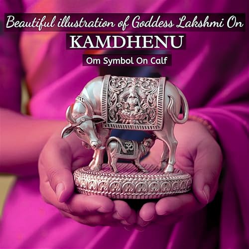 Image of MIND CIRCUS 999 Pure Silver Plated Kamdhenu Cow Idol | 2.5 inch to 6 Inch Vastu Home Decor for Pooja Room & Mandir | Symbol of Prosperity & Abundance | Ideal Religious & Spiritual Gift (2 Inch)