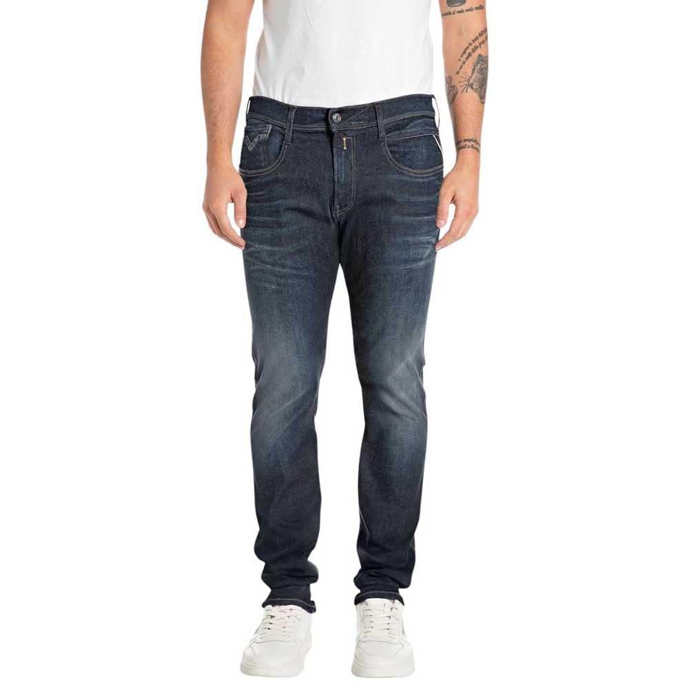 REPLAY Herren Jeans Anbass Slim-Fit Hyperflex mit Stretch, Blau (Dark Blue 007-6), 33W / 30L