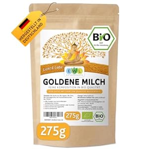 EWL Naturprodukte Bio Goldene Milch 275g, Golden Milk mit Kurkuma, Ingwer, Ashwaganda, Ceylon Zimt, Ceylon Pfeffer, Kokosblütenzucker
