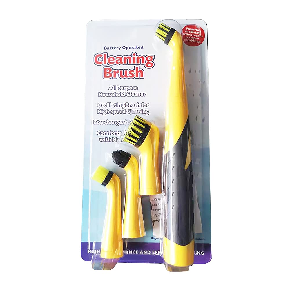 tooloflife Electric Cleaning Brush Set, Electric Spin Scrubber Household Brushes with 4 Heads, for Home Bathroom Floor Tub Shower Tile (Yellow and Black)