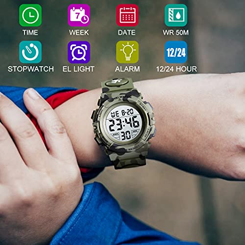 Jianxiang Relógio digital esportivo infantil multifuncional com cronógrafo de LED 50 m, à prova d'á