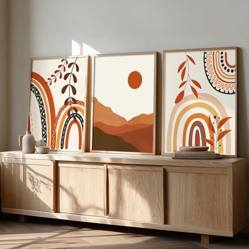 Image of kotart Home Decor Boho Painting Decorative Wall Art poster With Frame For Living Room Bed Room Hotel Wall Decor Digital Reprint Set of 3 (19X25 inch)