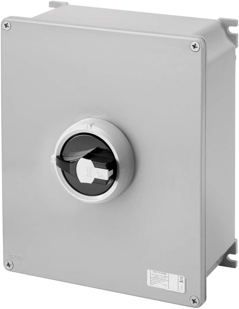 GEWISS GW70421NM ROTATORY ISOLATOR - HP- SURFACE-MOUNTING - COMMAND - METAL BOX - 100A 3P+N - LOCKABLE BLACK KNOB - IP66