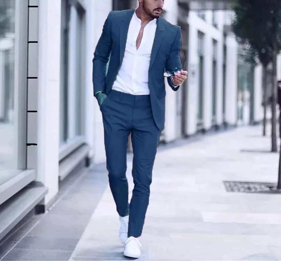 Mens Casual Business Suit for Wedding Party Tuxedos Slim Fit Peak Lapel Solid Jacket+Pants Suits HRX173