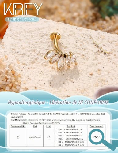KRFY Piercing Nombril Titane Or Argent Percing Au Nombril Hypoallergénique 14G Piercings Nombril-Pendant Coeur Fleur Papillon Boule Fileté Intérieurement Flottant Navel Piercings - Or Fleur CZ 10MM – vue 6