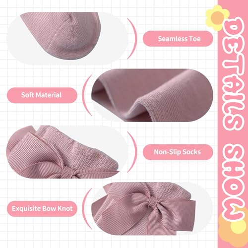 Zando 2 Pairs Baby Knee High Socks with Bow, Toddler Stockings Girls Long Socks for Infant Newborn Toddlers 0-4T4
