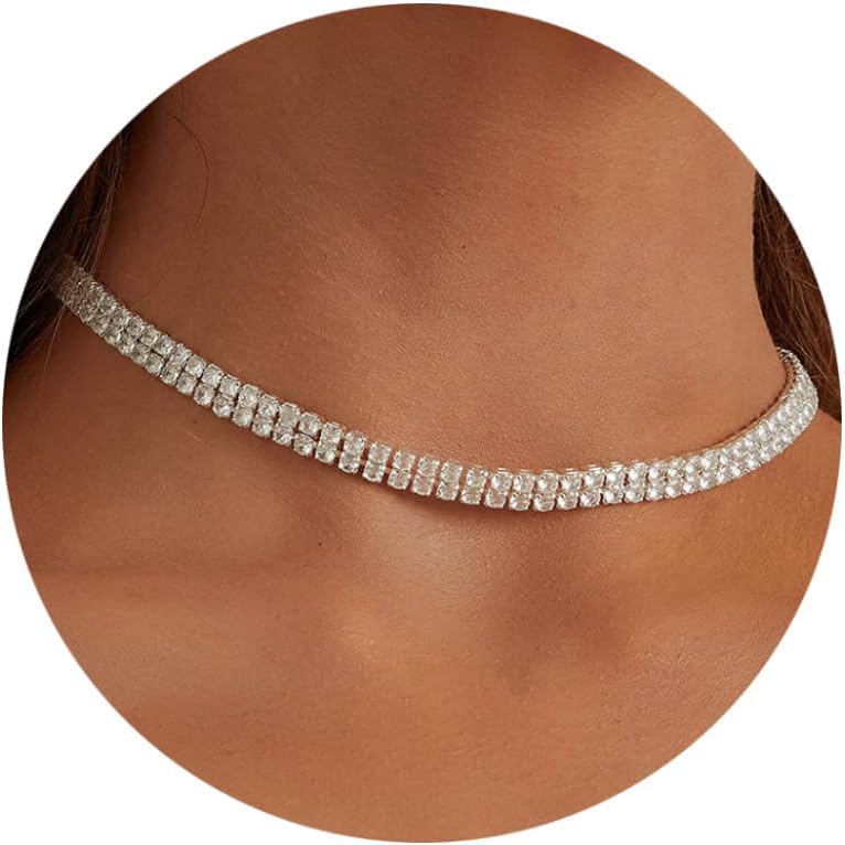 EFTOM Tennis Necklaces for Women Sparkly Rhinestone Choker Diamond Chain Necklace