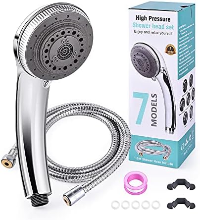 Shower Head with Hose - 7 Mode Settings Luxury Spa Adjustable Shower Heads with Handheld Spray - High Pressure Showerheads and Hose Set for Bathroom
