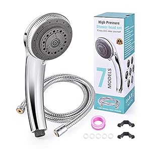 Duschkopf, 7 Strahlarten Hochdruck Wassersparend Handbrause, Handbrause mit Schlauch(1.5M), Luxus Spa Verstellbar Handbrause Duschbrause Universal Dusch Kopf Chrom