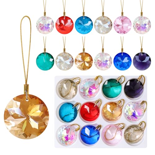LOMOHOO Weihnachtskugeln Glas 12PCS Christbaumkugeln Kristalle zum Aufhängen Ornamente Weihnachtsbaumschmuck, 3cm Sonnenfänger Regenbogen Macher Weihnachtsdeko für Weihnachten Party