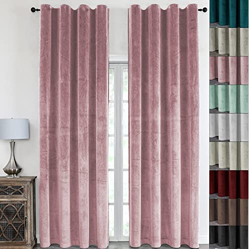 Samt Gardinen Blickdicht mit Kräuselband 140x245 cm – Thermo Verdunkelungsvorhänge für Wohnzimmer, weicher Samtvorhang (2, Altrosa)