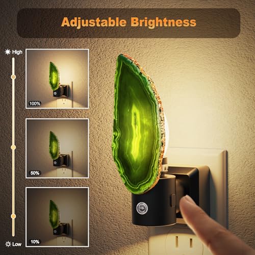 Image of JandCase Night Lights Plug into Wall, 2 Pack Agate Night Light | Dimmable Night Light Aesthetic Crystal, Dusk to Dawn Sensor,Healing Stone Agate Decorative Nightlight Home Living Room