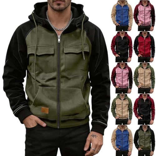 Hoodies for Men Color Block Full Zip Hooded Sweatshirt Jacket with Pockets - image 1