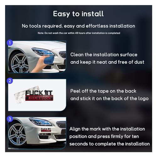 Image of Dickno 2 PCS Fuck It Edition Emblem for Car, Auto Fender Bumper Decoration Stickers, Vehicle 3D Side Fender Rear Trunk Decal Badge, Universal Exterior Accessories for Car (Black & Red)