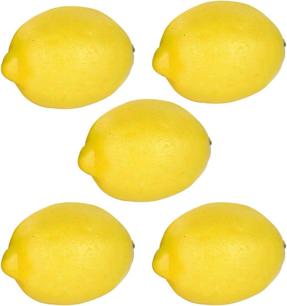 Artificial Lemon Lifelike Fake Yellow Lemon Simulation Fruit for Home Kitchen Decoration 5pcs