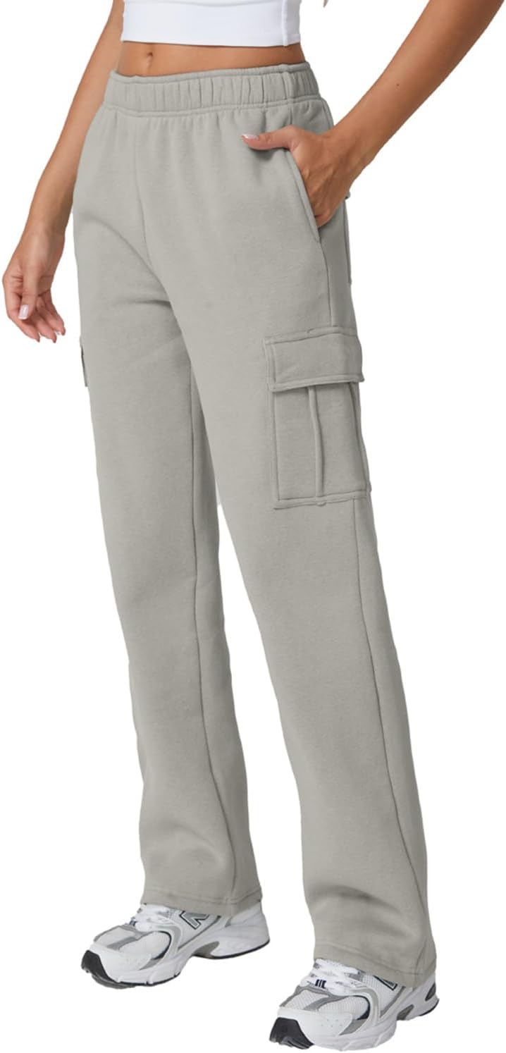 QINSEN Womens Medium Waist Baggy Elastic Waist Sweatpants Casual Fleece Long Pants with Pockets - Image 2