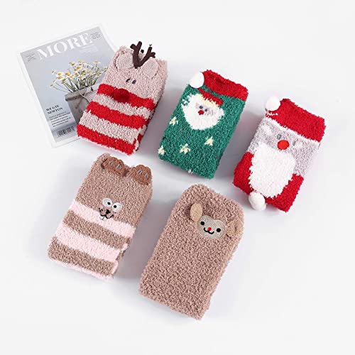 Image of Christmas Socks Fuzzy Socks for Women Warm Fluffy Socks Winter Slipper Socks Soft Cozy Socks Plush Socks Christmas Gifts Presents 5 Pack
