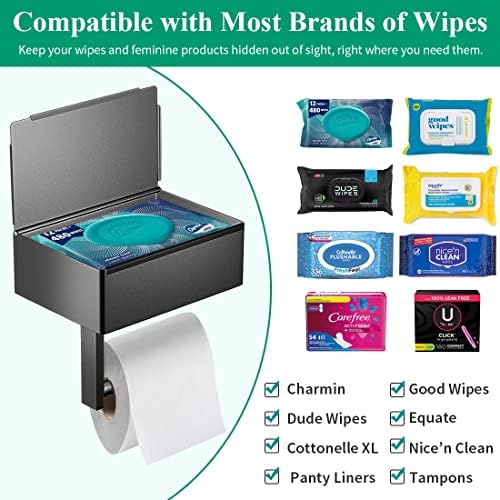 2 in 1 Toilet Paper Holder with Storage Flushable Wipes Dispenser Stainless Steel Two Installation Way Toilet Tissue Holder for Bathroom