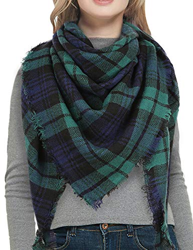 Warm Women Blanket Scarf Oversized Tassel Tartan Wrap Shawl Plaid Cozy Checked Pashmina