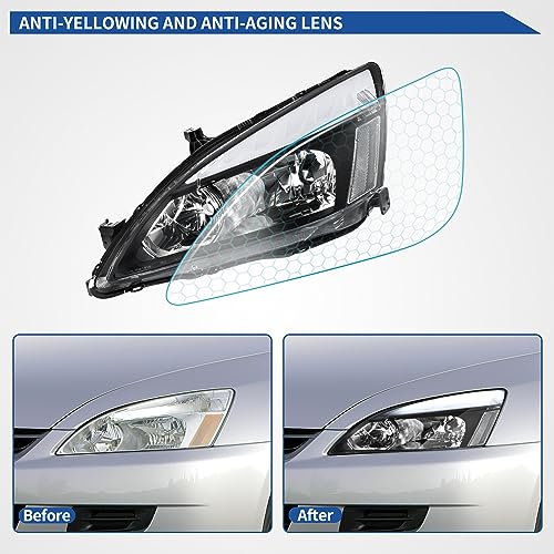 Image of oEdRo Switchback LED Tube Headlights Assembly Compatible with 2003 2004 2005 2006 2007 Accord DRL Headlamp Replacement Pair with Black Housing Clear Reflector