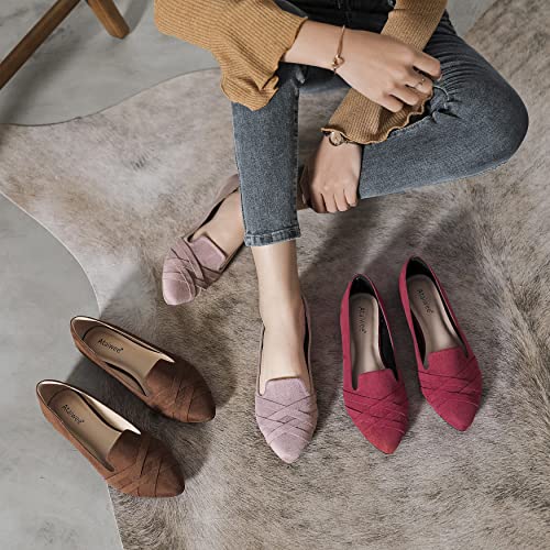 Ataiwee Women's Wide Width Flats Shoes - Classic Office Suede Pointed Slip On Ballet Shoes.(1910005-7,Br/Mf,7 W) #TOP6