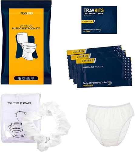 Kit de baño público, paquete de 6, esencial para tus necesidades de viaje, toallitas, funda de asiento de inodoro, 6 pañuelos y ropa interior