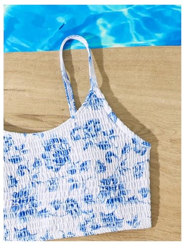 OYOANGLE Girl's 2 Piece Floral Swimsuits Smocked Scoop Neck Bikini Bathing Suit Beachwear3