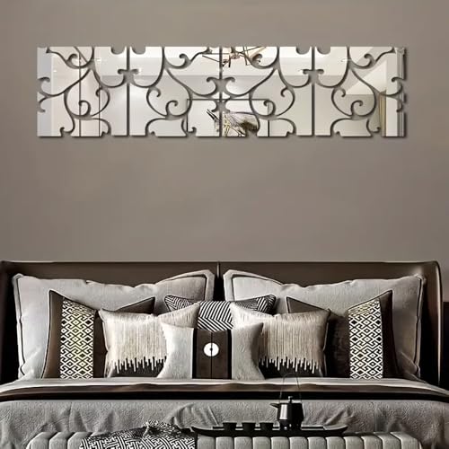 SSyang 4 Piezas Pegatinas Pared Espejo 3D Etiqueta de la Adhesivo Triángulo Costura Etiquetas Engomadas DIY Decoración para Hogar Dormitorio,80 * 20cm, Autoadhesivo,para Paredes,Ventanas(Silver)