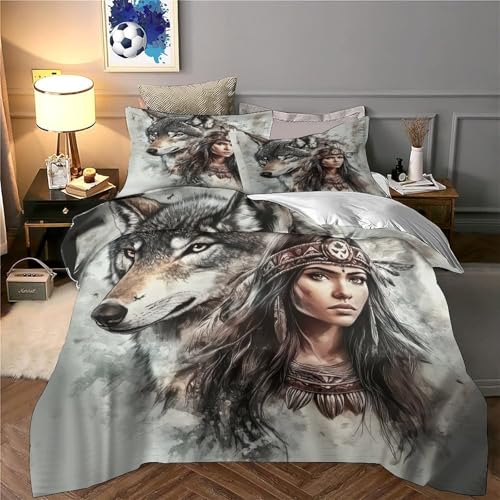 Housse de Couette Loup 140x200 Parure de Lit Confort