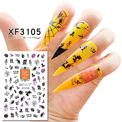Halloween Nail Stickers, 12 Sheet Nail Art Stickers For Acrylic Nails, Lrhinetar 3D Nail Stickers For Nail Art Self-Adhesive Pumpkin Cute Bat Ghost Witch Nail Decals For Women Girls Kids #TOP4