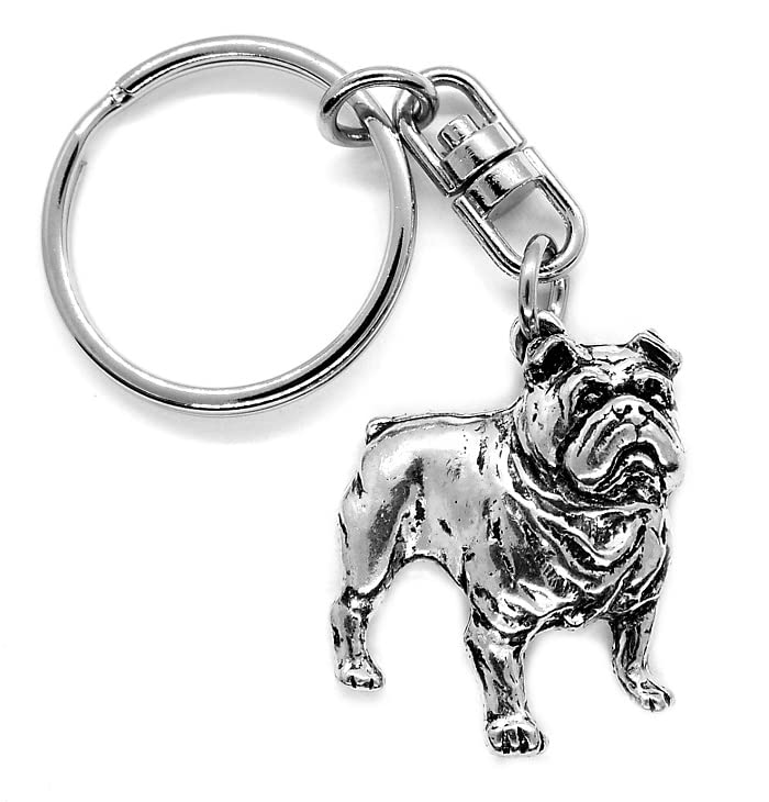 PewterSilver Pewter British Bulldog Keyring (single sided) in an organza pouch