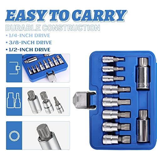 Uyecove Triple Square Socket Set, S2 Alloy Steel | Spline Socket Set 10-Piece M4-M18 | Enhanced Storage Case #TOP2