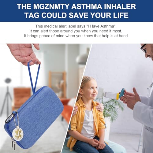 Image of MGZNMTY Travel Carrying Case Compatible with Asthma Inhaler Spacer for Adults and Children, Masks, Inhaler Holder with Asthma Alert Tag and Medical Card, Carabiner (Only Case) (Blue)