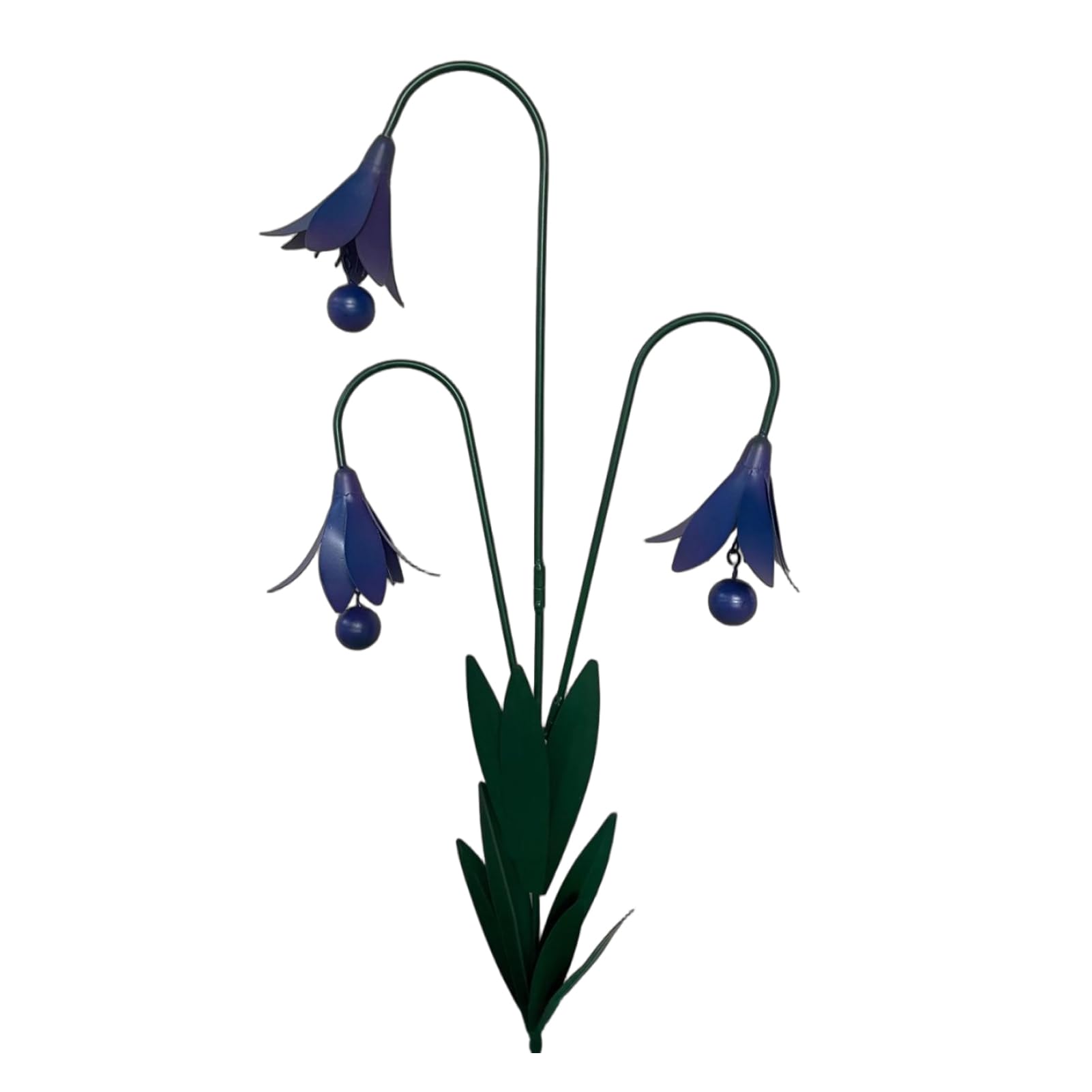 RetroNest Triple Bluebells Garden Stake with Bells, Handcrafted Metal Flower Yard Art, 65cm Rustic Decorative Outdoor Breeze Chime for Lawn Patio, Flamed Copper Finish Iron Ornament Blue