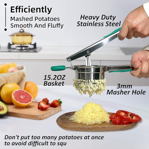 SPEENSUN Potato Ricer 15oz Potato Masher Make Fluffy Mashed Potatoes With Extra Hole, Heavy Duty Potato Ricer Stainless Steel, Non-slip Silicone Handle Ricer For Mashed Potatoes(Green)