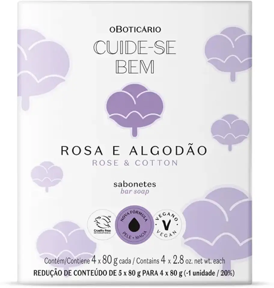Sabonetes Cuide-se Bem Rosa e Algodão, 4 x 80 g, Veganos