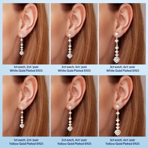 Moissanite Drop Earrings for Women，3-7CT 18K White Gold Plated 925 silver D Color Stud Earrings, Certificate Jewelry for Her Birthday Wedding4