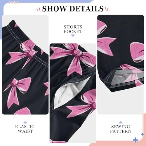 Pink Bow Tie Black Pajama Pants Long Sleep Pant Soft PJ Bottoms Sleepwear4