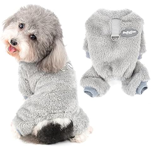 Ranphy Pet Winter Pajamas for Cold Weather for Small Dogs Boys Girls Clothes Pullover PJS with D-ring Round Collar Warm Soft Comfortable Jumpsuit Sherpa Fleece 4 Legs Puppy Cats Apparel, Gray, S Cover