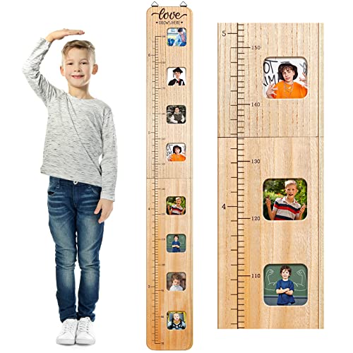 Image of Chunful Wooden Growth Chart for Kids with Picture Frames Height Growth Chart for Wall Foldable Height Measurement Ruler for Boy Girl Teen Bedroom Playroom Nursery Child's Room Wall Decoration