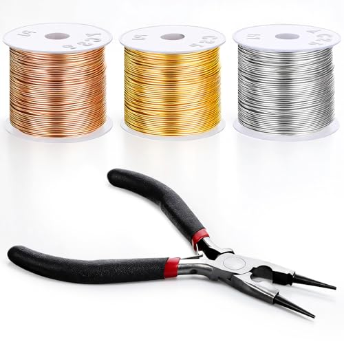 3 Rolls 20 Gauge Copper Wire for Jewelry Making with Pliers 22m/72ft per Roll Tarnish Resistant Copper Beading Wire Bendable Metal Wires for Crafts DIY Craft Making Gold/Silver/KC Gold