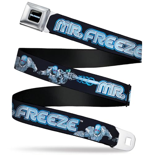 DC Comics Belt, Seatbelt Buckle, Batman Villain Mr Freeze Poses and Title Logo